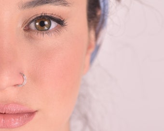 Double Nose Hoop, One piercing Double Nose Ring, Silver Nose Ring Hoop, Silver Moon Hoop, Nose Hoop, Silver Spiral Hoop, Silver Nose Ring