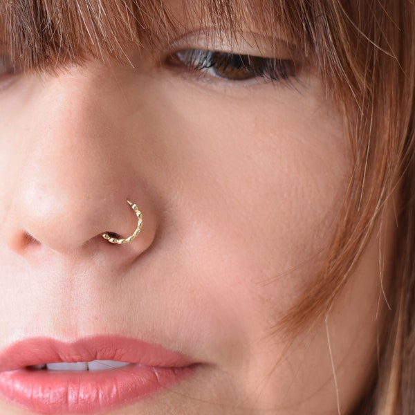 Nose Ring, 14k Gold Nose Hoop, Septum Ring, Solid Gold Cartilage, Rose Gold Nose Jewelry Piercing  20g 22g Thin Handmade Small Tiny