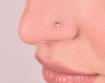 Barely There Nose Stud, 14k Solid Gold Nose Pin, Tiny Nose screw, Square Small nose earring Simple cartilage ring Flat nose piercing