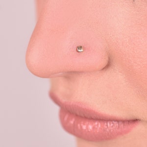 Barely There Nose Stud, 14k Solid Gold Nose Pin, Tiny Nose screw, Square Small nose earring Simple cartilage ring Flat nose piercing