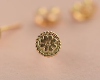 Tribal Nose Jewelry, Real Gold Nose Stud, Boho Indian Piercing, Nose Pin, Flower Gypsy Nose Screw, Boho, Nose Pins, Indian Nose Stud
