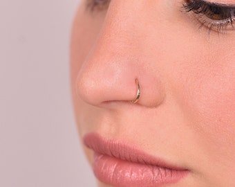 Moon Nose Hoop, Asymmetric Gold Nose Hoop, 14k Gold Piercing, Nose Rings, Rock, Helix Hoop, Cartilage Ring, Tragus Piercing