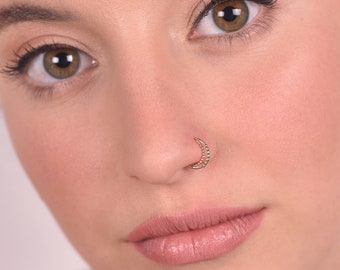 Crescent Nose Ring 14k GOLD Nose Piercing, Moon Nose Ring, Nose Stud,Indian Nose Hoop Boho Nose Ring, Snug Nose Ring, Double Nose Ring