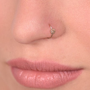 Kleine bloem 14k gouden neusring stud massief gouden neusring roos of geel