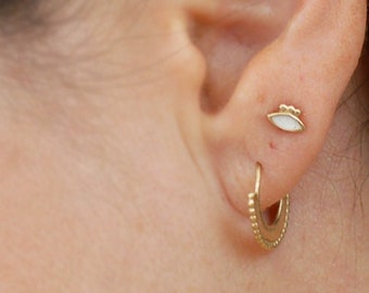 Tribal Gold Hoop Earring, 14k Gold Handmade Hoops, Gold Hoops, Gift for Her, Gipsy Hoops