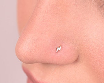Tiny Mini Flash Lightning Nose stud, 14k gold nose screw, Barely There Nose Pin, Solid Gold Nose Jewelry
