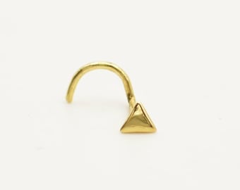 14k gold nose stud, Tiny Triangle Nose Stud SOLID GOLD nose stud Super Simple nose stud Geometric stud earring Hand Made in Solid Gold