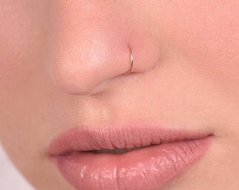 SOLID GOLD 14k nose hoop, Solid gold 14k Real nose ring,Cartilage,Tragus Helix Nose Ring Small Tiny Seamless Little Sleeper 24g 22g 20g 18g