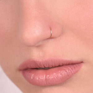 SOLID GOLD 14k nose hoop, Solid gold 14k Real nose ring,Cartilage,Tragus Helix Nose Ring Small Tiny Seamless Little Sleeper 24g 22g 20g 18g
