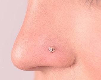 Piercing de nariz exclusivo, piercing de nariz indiano em ouro maciço 14k, piercing de nariz em formato de flor, piercing de nariz pequeno em ouro, piercing de nariz em espiral, pino de nariz, parafuso de nariz
