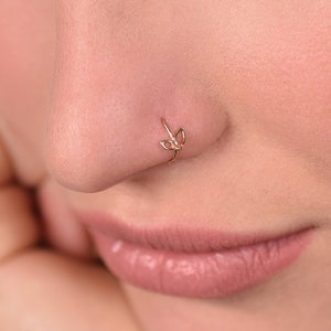 Nase Ring Hoop, Gold Nase Hoop, Helix Piercing, Tragus Schmuck, Knorpelohrring, Turmohrring, Blume Nase Piercing, Solid Gold Hoop
