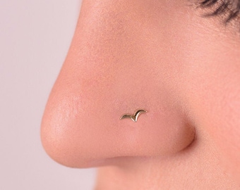 Tiny Nose Stud, 14k gold Nose ring, Gold Nose Stud, Nose Piercing, Bird earring Nose Screw, Small nose jewelry