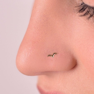 Tiny Nose Stud, 14k gold Nose ring, Gold Nose Stud, Nose Piercing, Bird earring Nose Screw, Small nose jewelry