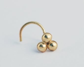 Solid Gold nose stud, Three dots stud, Solid gold nose ring, Tiny dot stud, Three dots stud, Cartilage, Gold piercing, Nose screw, Nose Ring