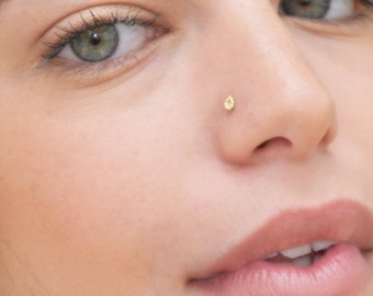 Tiny gold Nose Stud 14k GoldNose stud 14k solid yellow rose gold nose stud Drop nose stud gold nose piercing Indian nose stud