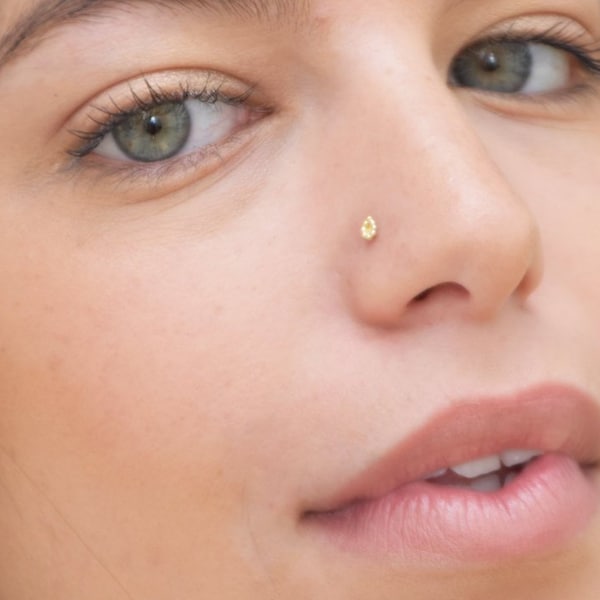 Tiny gold Nose Stud 14k GoldNose stud 14k solid yellow rose gold nose stud Drop nose stud gold nose piercing Indian nose stud