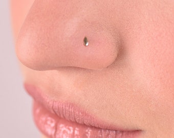 TEENY Tiny Nose Stud, Gold Nose Ring Stud, 14K Solid Gold Nose Screw, Flat Nose Piercing, nose jewelry, Nose Piercing, Rose Yellow Fold