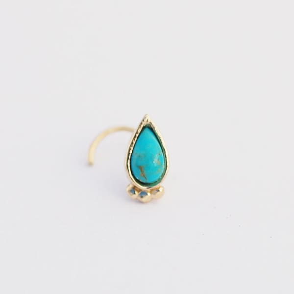 Turquoise nose stud 18g, Tiny GOLD Nose stud, Tiny Gold Drop Shaped Nose Ring, Helix stud, Nose Piercing, Nose Stud, Nose screw,Nose Jewelry