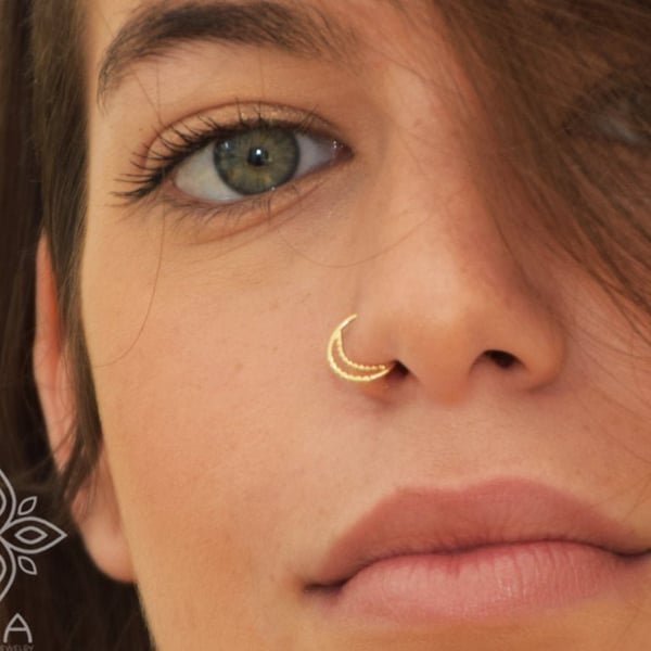 Gold Nose Ring, SOLID GOLD Nose Hoop, Moon Nose Ring, 14k Nose Ring, Snug Nose Hoop, 14k Cartilage, Tragus, Helix, Septum ring