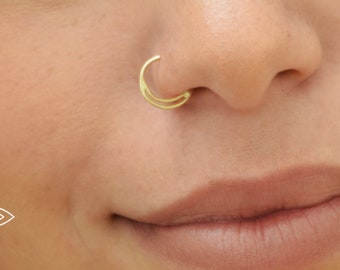 Moon Nose Ring Hoop, Crescent Moon Nose Ring, Septum Ring, Nose Jewelry, Gold Nose Ring, Nose Piercing, Small Nose Hoop, 14k Nose Ring