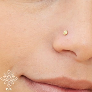 14k Gold Nose Stud, Tiny nose stud Cartilage Screw nose stud, L Bend nose stud Tiny solid gold silver flower nose screw /nose stud/nose ring