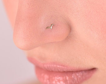 Minimalist Nose Stud, Gold Nose Stud, 14k Gold Solid Tiny Nose Stud Piercing, Bird Nose Stud, Yellow or Rose Gold Nose Screw, Teeny