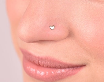 Tiny nose stud, tiny heart nose stud, 14k gold nose ring, heart tragus, nose ring stud handcrafted, cartilage, helix