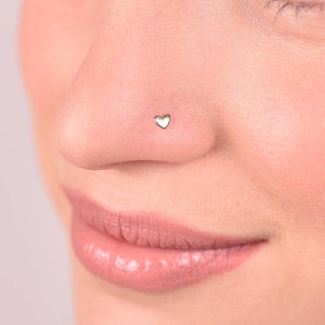 Tiny nose stud, tiny heart nose stud, 14k gold nose ring, heart tragus, nose ring stud handcrafted, cartilage, helix