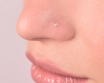 Tiny 14k yellow gold flat disk nose stud Screw in Nose Stud 20 gauge Nostril stud 20g Flat Disk Nose Stud Nose Jewelry