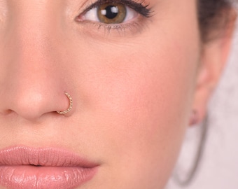 Floral Nose Ring, Gold Nose Hoop, 14k Gold Nose Body Jewelry Piercing, Cartilage Tragus Piercing Hoop Ring