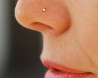 14k Gold Nose Stud,  Tiny Nose Pin,  Solid Gold Srew End, Minimalist Nose Stud, Barely There Stud, Round Nose Stud, Dainty Nose Pin