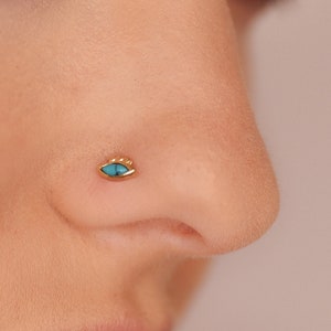 Turquoise Nose Stud Tiny 14k SOLID Gold evil eye earring Body Piercing Nose Stud, Nose piercing jewelry Nose stud screw Nose rings studs