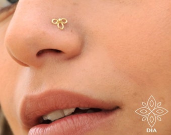 Gold Nose Stud, 14k gold Nose earring, flower Nose Stud, body jewelry, cartilage Stud, tragus, Nose Screw, Solid gold stud, nose Piercing