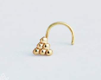 Tiny 14K Solid Gold Triangle Nose Stud, Handmade Cartilage Earring