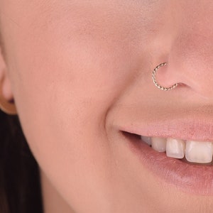 Braided Nose ring, Solid 14k Gold nose ring hoop, 20 gauge 6mm or 7mm Tiny Seamless nose ring, Thin nose hoop, Cartilage earring, Helix hoop