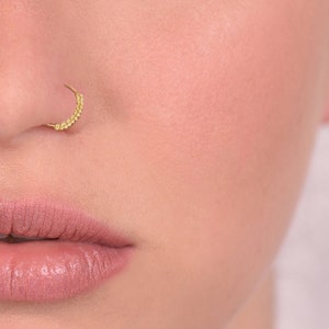 Unique Nose Ring, Indian Nose Ring,14k Gold Nose Ring, Tribal Nose Ring, Boho Jewelry, Tribal Piercing, Cartilage Hoop, Cartilage Hoop