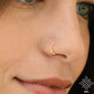 Anneau de nez en or massif 14 carats boucle d'oreille de nez calibre 20 g rond Tragus Helix Cartilage conque nez lèvre Hoop Piercing lobe boucle d'oreille pour femme