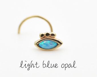 Opal Nose Stud, 14k gold eye Stud Earrings, Body Jewelry, Evil eye Nose Stud, Stone Nose Stud, Gem Nose Stud, Light Blue Opal Nose Ring