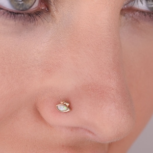 14K Solid Yellow, Rose Gold Nose Stud 16g 18g 20g 22g Tragus Stud, Nose Bone,Right and Left Nostril, Tiny eye opal nose stud