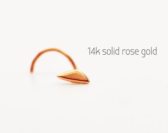 14k Rose Gold Nose Stud, Nose Screw, Gold Nose Jewelry, Nose Piercing, Rose Stud Earrings, Tiny Nose Stud Body jewelry Piercing