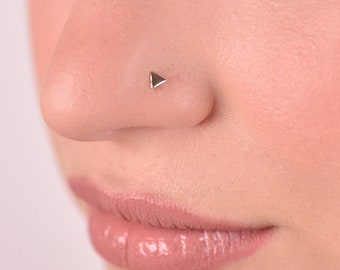 Triangle Nose Stud, Solid 14k Gold Tiny Nose Stud, Small Nose Stud, Nose Ring, 14k Nose Stud, Tiny Nose Ring, Barely there Nose Stud