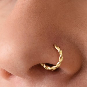 Gold Nose Ring, 14k Solid Gold Nose Ring, Snug Nose Ring, 18 gauge Nose Hoop Gold, 20 gauge Nose Ring Hoop, Tribal Jewelry, Rose Gold Nose