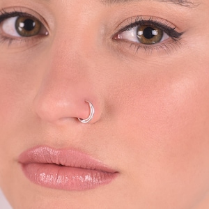 Moon Nose Ring, Silver huggie Nose Ring, Double Hoop Nose Ring, Moon Nose Ring, 20g Thin Nose Hoop, Real Nose Ring Hoop, Cartilage Earring