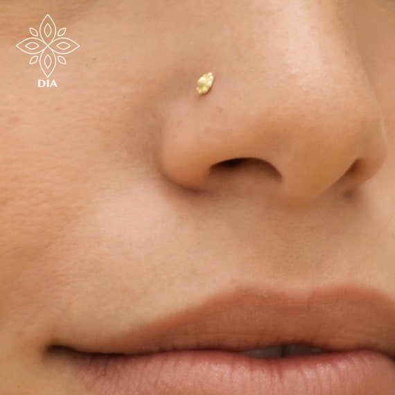 Nose Stud, 14k Solid Gold Earring, Tiny Flower Nose Stud