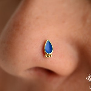 Gold Nose Stud, Solid 14k Yellow Gold Nostril Pin, Rose gold Nose Ring, Gold Drop Nose Stud Ring, Indian Nose Stud, Nose Screw, Body Jewelry