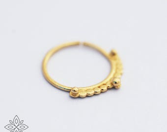 14k Solid Gold Septum Ring, Dainty Tribal Indian Piercing 20g