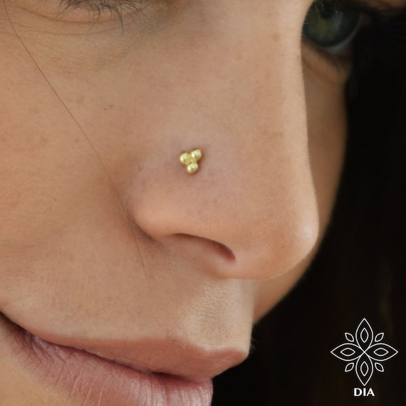 Solid 14K Gold Three Dot Nose Stud Dot Nose Stud 14k Solid Gold