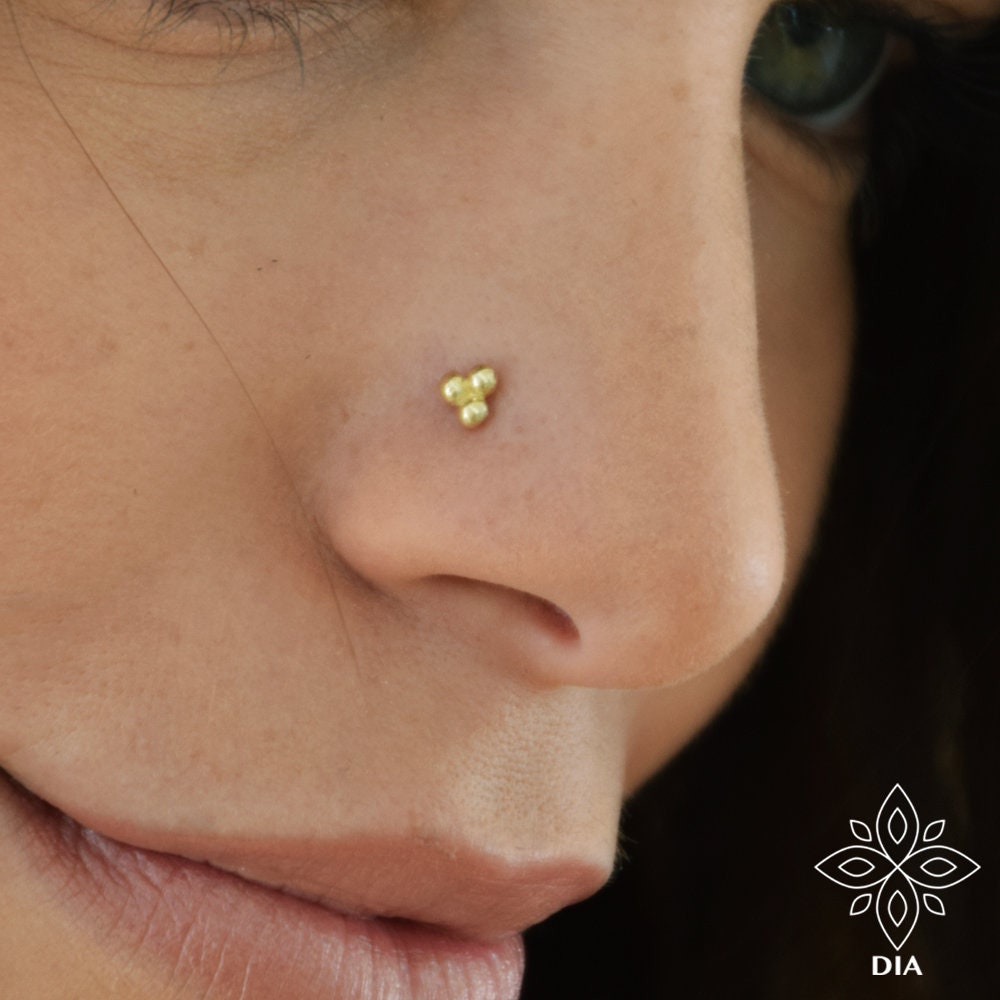 Solid 14K Gold Three Dot Nose Stud Dot Nose Stud 14k Solid Gold