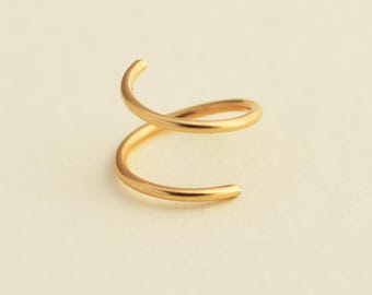 14k Solid Gold Double Nose Hoop, Handmade Gold Nose Ring, Coil Design Nose Piercing, Real Gold Nose Ring for Men & Women, Nose Jewelry