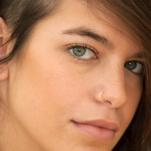 Silver Moon Nose Ring,Solid gold Septum Ring, Sterling Silver Beaded Nose Ring, Hoop for Nose, Nose Hoop, Thin Nose Ring, Thin Septum Hoop